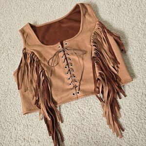 Western Fringe Lace-Up Crop Top Size Small (Fits S/M)